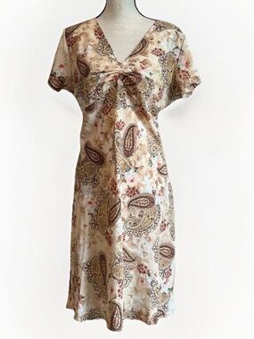 VTG Millenium Y2K Beige Paisley Fairy Babydoll Maxi Dress Size XL Boho Hippie